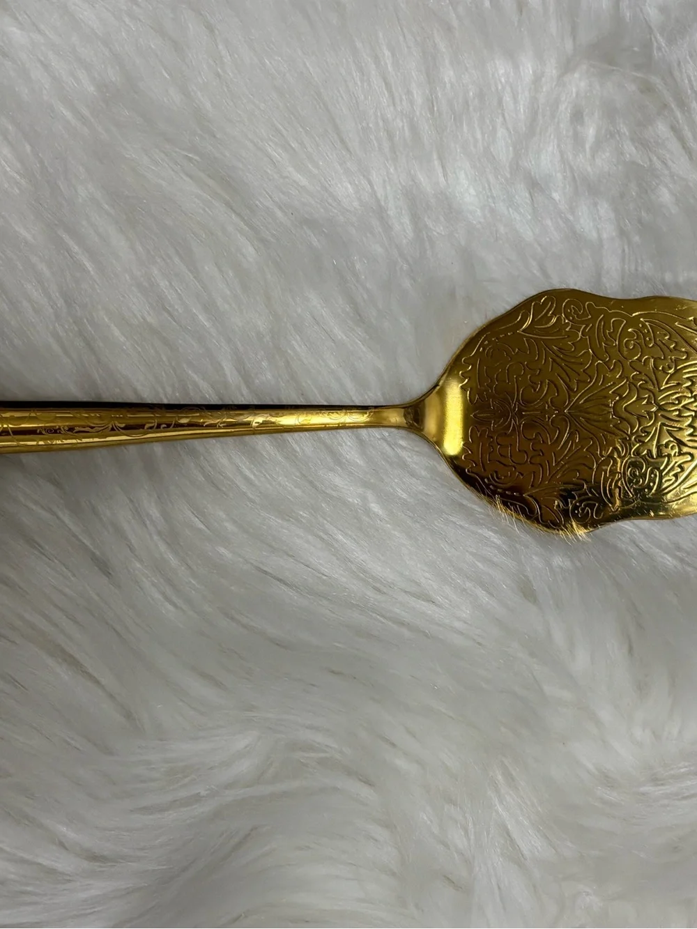 Gold Stainless Steel Cake Pie Server with Floral Floral Handle Glossy Finish